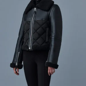 Harriet Shearling Diamond Quilted Leather Biker Jacket