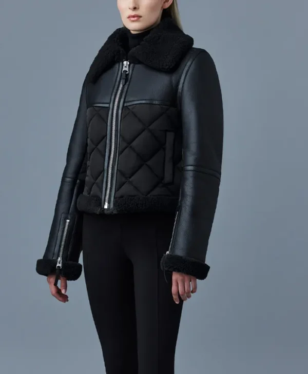 Harriet Shearling Diamond Quilted Leather Biker Jacket