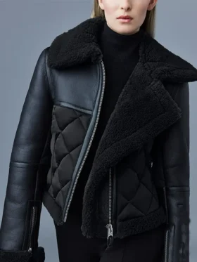 Harriet Womens Shearling Diamond Quilted Biker Jacket