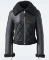 Harriet Womens Shearling Diamond Quilted Leather Biker Jacket