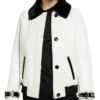 Holly Shearling Sheepskin Button Loop Closure White Leather Jacket