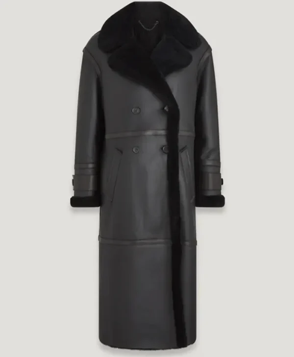 Isabelle Women Leather Shearling Double Breasted Long Coat