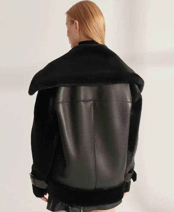 Jane Shearling Lapel Notch Style Leather Jacket