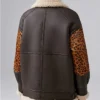 Jose Real Shearling Leather with Leopard Print Coffee Brown Short Coat