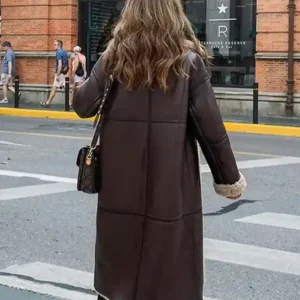 Krystal Womens Shearling Brown Leather Long Coat