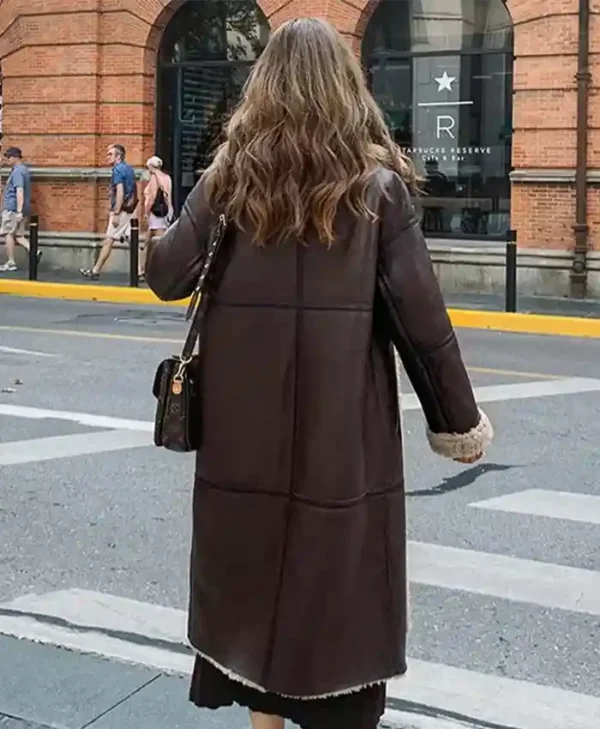 Krystal Women's Shearling Brown Leather Long Coat