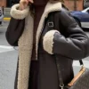 Krystal Womens Shearling Zipper Closure Brown Leather Long Coat 1
