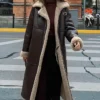Krystal Women's Shearling Zipper Closure Brown Leather Long Coat On Sale