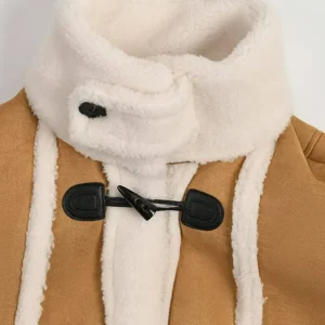 Lanita Womens Shearling Duffle Button Closure Brown Suede Leather Jacket