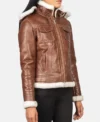 Lauren Womens Shearling Leather Brown Jacket