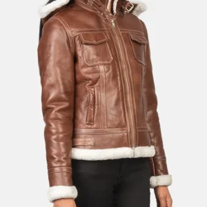 Lauren Womens Shearling Leather Brown Jacket