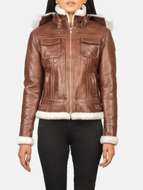 Lauren Womens Shearling Leather Removeable Hooded Jacket