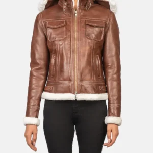 Lauren Womens Shearling Leather Removeable Hooded Jacket