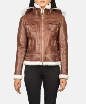 Lauren Women's Shearling Leather Removeable Hooded Jacket