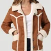 Patricia Women's Shearling Buttoned Closure Suede Leather Jacket