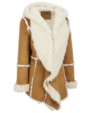 Robyn Women's Brown Shearling Sheepskin Hooded Long Coat