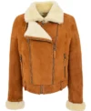Sandra Shearling Aviator Brown Biker Jacket 1