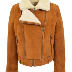 Sandra Shearling Aviator Brown Biker Jacket 1