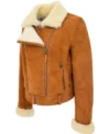 Sandra Shearling Suede Leather Brown Biker Jacket