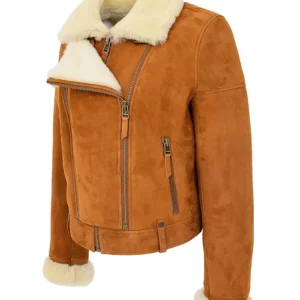 Sandra Shearling Suede Leather Brown Biker Jacket