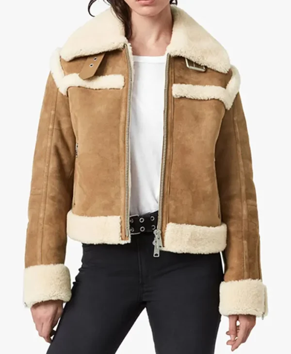 Julia Suede Leather Shearling Aviator Brown Jacket