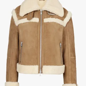 Saoirse Suede Leather Shearling Womens Brown Jacket