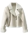 Sophie Shearling Aviator White Sheepskin Bomber Jacket