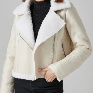 Sophie Shearling White Sheepskin Bomber Jacket