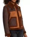 Suede Leather Shearling Womens Brown Jacket