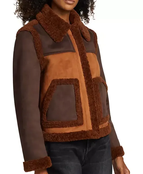 Suede Leather Shearling Women's Brown Jacket