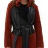 Susan Shearling Leather Adjustable Belted Straps Trench Coat