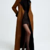 Theresa Shearling Suede Leather One Button Long Coat