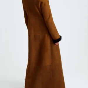 Theresa Womens Shearling Suede Leather Long Coat
