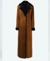 Theresa Womens Shearling Suede Leather One Botton Long Coat