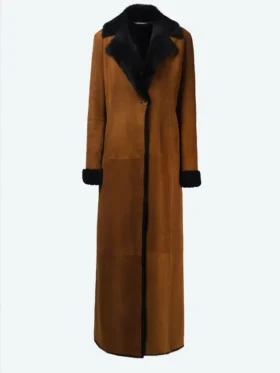 Theresa Womens Shearling Suede Leather One Botton Long Coat