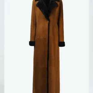 Theresa Womens Shearling Suede Leather One Botton Long Coat
