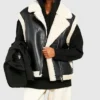 Tina Women's Shearling Aviator Black Leather Jacket
