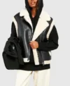 Tina Womens Shearling Aviator Black Leather Jacket
