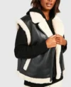 Tina Womens Shearling Aviator Sleeveless Leather Jacket