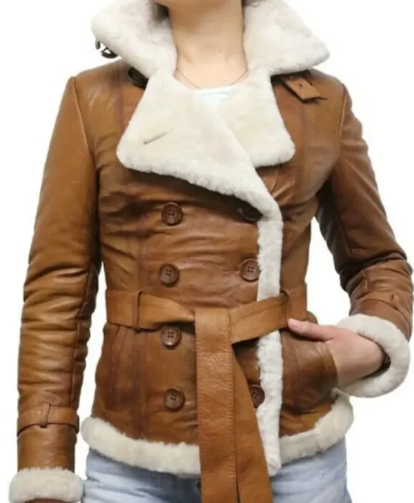 Vernice Shearling Aviator Double Breasted Buttoned And Belted Jacket