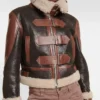 Wilma Shearling Aviator Leather Three Belted Closure Bomber Jacket