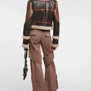 Wilma Womens B3 Shearling Aviator Leather Three Belted Closure Bomber Jacket