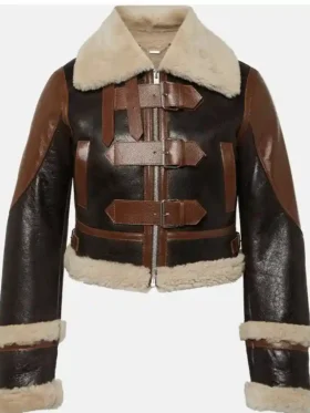 Wilma Womens B3 Shearling Aviator Leather Three Belted Closure Bomber Jacket On Sale