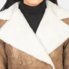 Women's Distressed Shearling Brown Long Coat