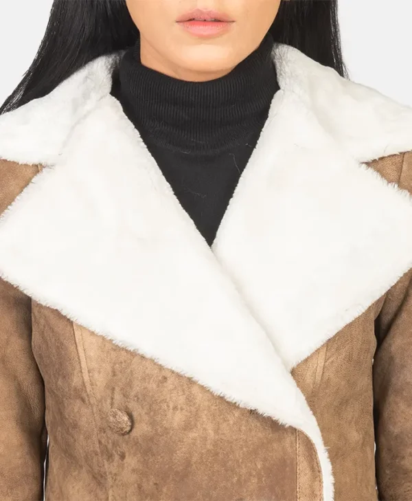 Women's Distressed Shearling Brown Long Coat