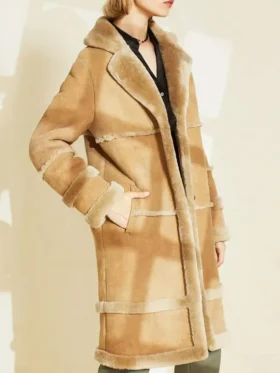 Yadira B 3 Bomber Multiple Shearling Fur Strap Long Coat