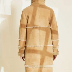 Yadira B 3 Bomber Multiple Shearling Fur Strap Suede Long Coat