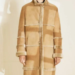 Yadira Bomber Multiple Shearling Fur Strap Suede Long Coat