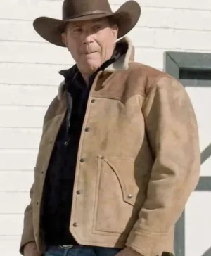 Yellowstone S03 John Dutton Beige and Brown Leather Jacket