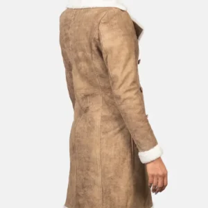 Zoe Distressed Shearling Double Breasted Long Coat